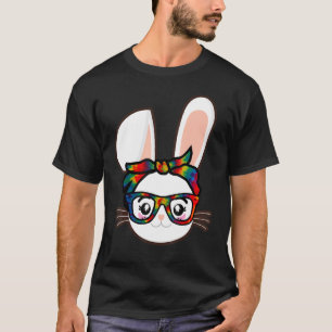 Cute Bunny Rabbit Face Tie Dye Glasses Girl Happy T-Shirt