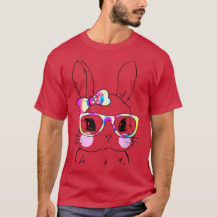 Cute Bunny Rabbit Face Tie Dye Glasses Girl Happy T-Shirt