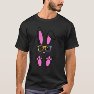 Cute Bunny Rabbit Face Tie Dye Glasses Girl Happy T-Shirt