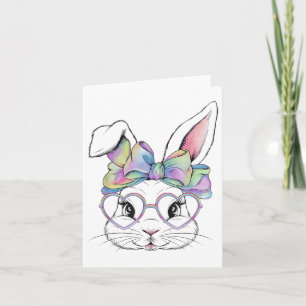 Cute Bunny Rabbit Face Tie Dye Gles Girl Happy Eas Card