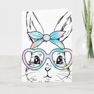 Cute Bunny Rabbit Face Tie Dye Gles Girl Happy Eas Card