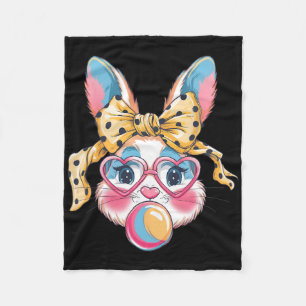 Cute Bunny Rabbit Face Tie Dye Gles Girl Happy Eas Fleece Blanket