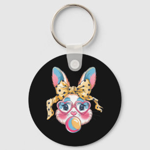 Cute Bunny Rabbit Face Tie Dye Gles Girl Happy Eas Key Ring