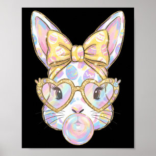 Cute Bunny Rabbit Face Tie Dye Gles Girl Happy Eas Poster