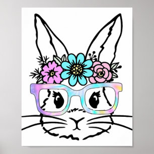 Cute Bunny Rabbit Face Tie Dye Gles Girl Happy Eas Poster