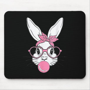 Cute Bunny Rabbit Face With Bandanna Heart Gles Bu Mouse Pad