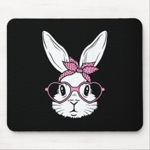 Cute Bunny Rabbit Face With Ndana Heart Gles Easte Mouse Pad