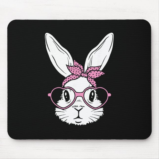 Cute Bunny Rabbit Face With Ndana Heart Gles Easte Mouse Pad (Front)