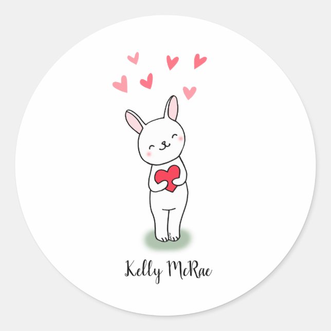 Cute Bunny rabbit Favor Gift Mailing Custom Classic Round Sticker (Front)