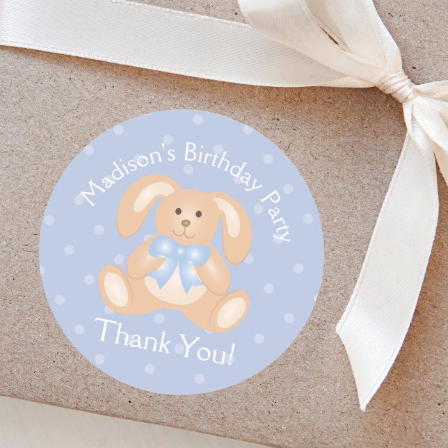 Cute Bunny Rabbit First Birthday Party Thank You Classic Round Sticker (Creator Uploaded)