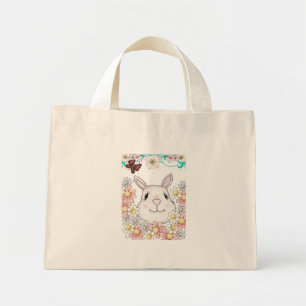 Cute Bunny Rabbit Flowers & Butterflies Mini Tote Bag