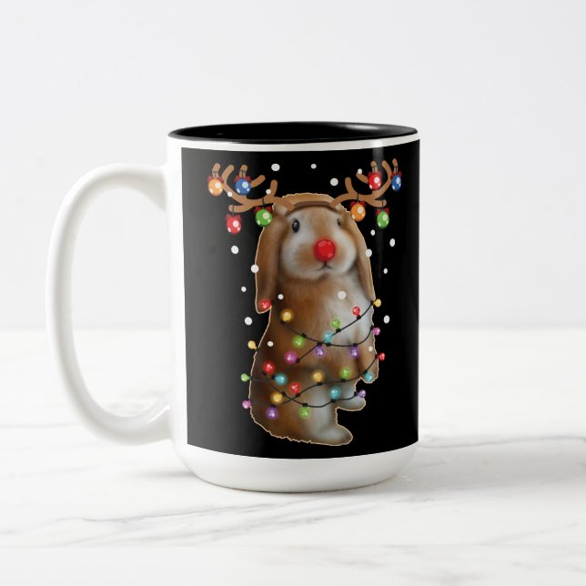 Cute Bunny Rabbit Funny Christmas Holiday Gifts Two-Tone Coffee Mug (Left)