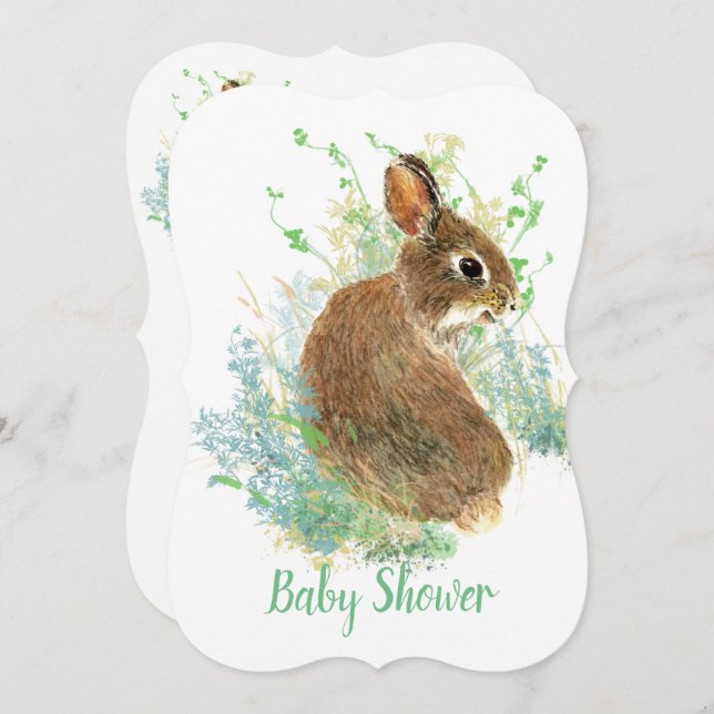Cute Bunny Rabbit, Garden Animal Baby Shower Invitation (Front/Back)