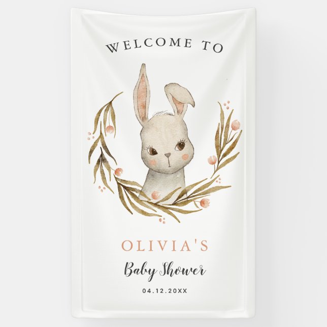 Cute Bunny Rabbit Girl Baby Shower Welcome Banner (Vertical)
