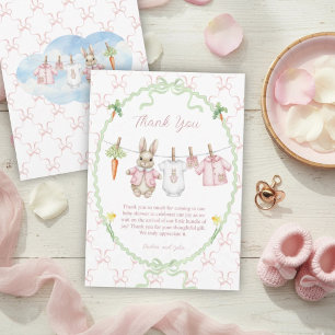 Cute Bunny Rabbit Girl Clothesline Baby Shower Thank You Card
