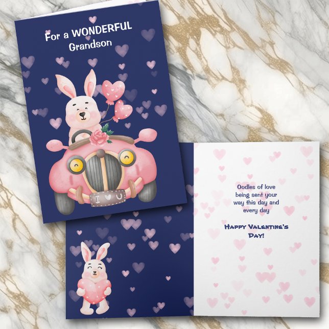 Cute Bunny Rabbit Grandson Valentine Card (Creator Uploaded)