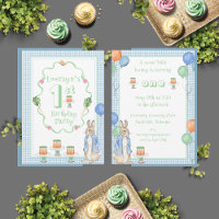 Cute Bunny Rabbit Green 1st Birthday Party