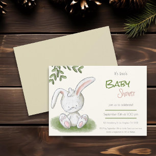 Cute Bunny Rabbit Greenery Neutral Baby Shower Invitation