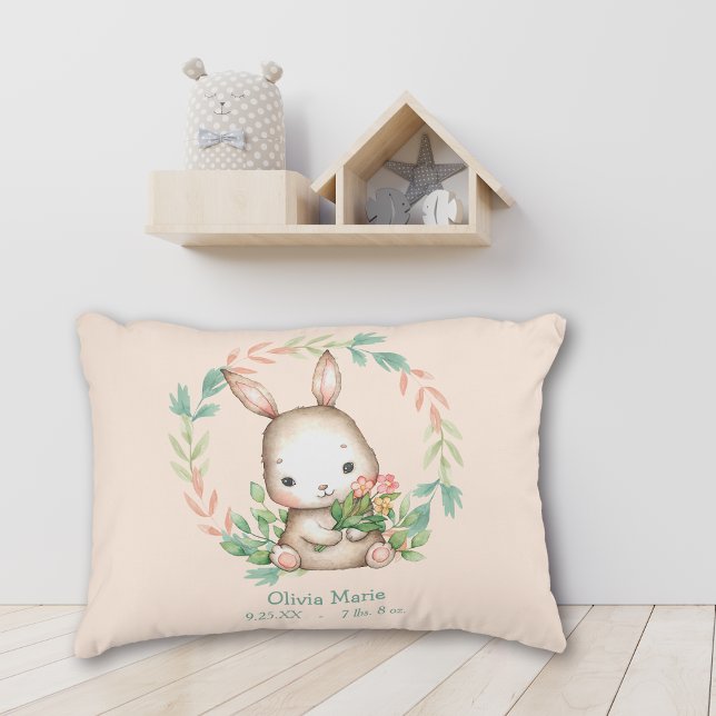 Cute Bunny Rabbit Leaf Wreath Baby Nursery Decorative Cushion (Creator Uploaded)