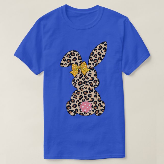 Cute Bunny Rabbit Leopard Bow Tie Happy Easter Day T-Shirt (Design Front)