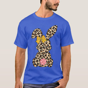 Cute Bunny Rabbit Leopard Bow Tie Happy Easter Day T-Shirt