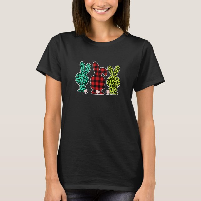 Cute Bunny Rabbit Leopard Buffalo Plaid Easter Hun T-Shirt (Front)