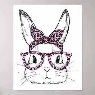 Cute Bunny Rabbit Leopard Gles Happy Easter Day  Poster