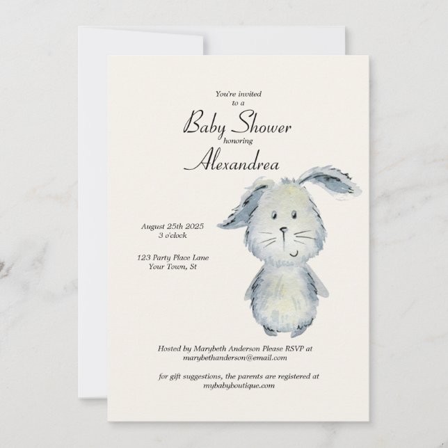 Cute Bunny Rabbit Neutral Baby Shower  Invitation (Front)