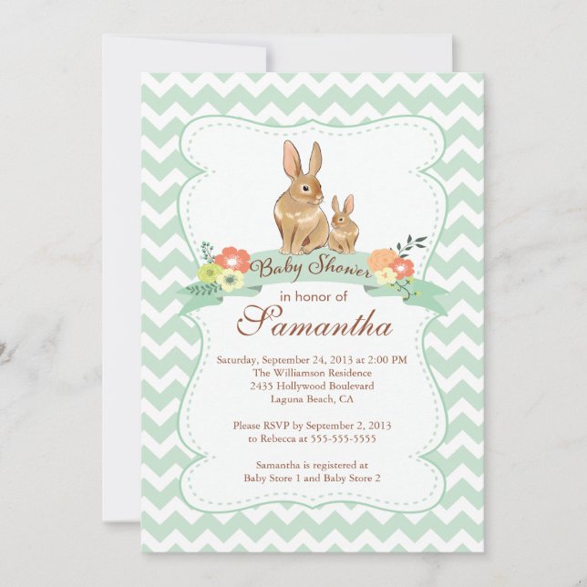 Cute Bunny Rabbit Neutral Baby Shower Invitations (Front)