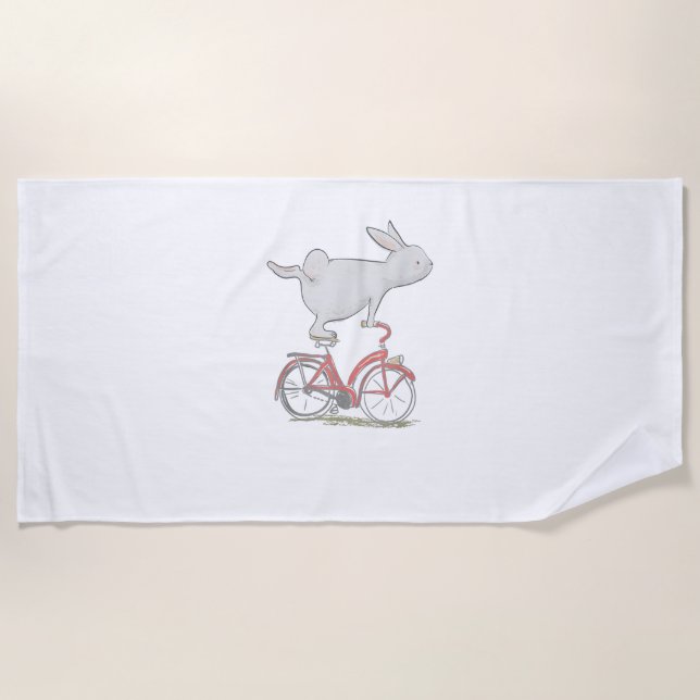Cute Bunny Rabbit On Bike _ Cycling _ Bicycle  & G Beach Towel (Front)