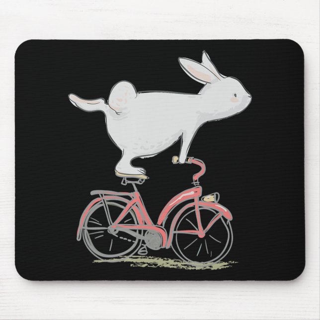 Cute Bunny Rabbit On Bike  Cycling Bicycle Mouse Pad (Front)