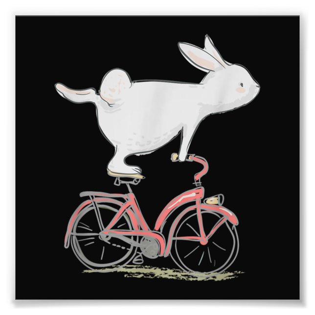 Cute Bunny Rabbit On Bike Cycling Bicycle Photo Print (Front)