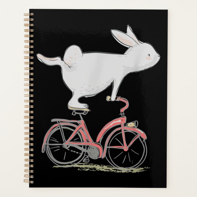 Cute Bunny Rabbit On Bike Cycling Bicycle Planner (Front)