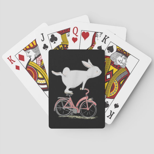 Cute Bunny Rabbit On Bike Cycling Bicycle Playing Cards (Back)
