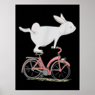 Cute Bunny Rabbit On Bike Cycling Bicycle Poster