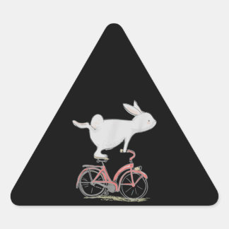 Cute Bunny Rabbit On Bike Cycling Bicycle Triangle Sticker
