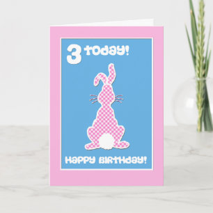 Cute Bunny Rabbit  on Pink Check 3rd Birthday Card