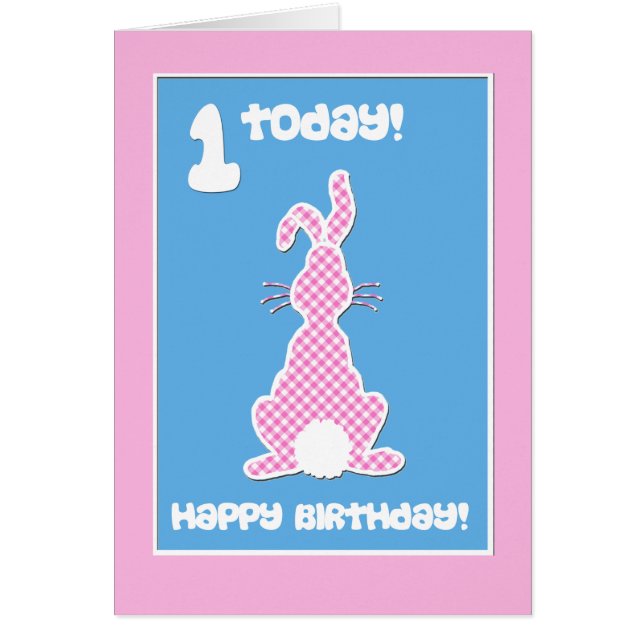 Cute Bunny Rabbit  on Pink Check Ist Birthday (Front)