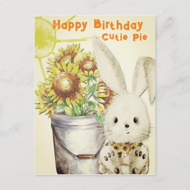 Cute Bunny Rabbit  Orange Yellow Sunflowers | Postcard (Front)