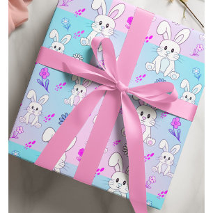 Cute Bunny Rabbit Pastel Pink Baby Blue Fun Animal Wrapping Paper