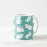 Cute Bunny Rabbit Pattern on Teal Coffee Mug<br><div class="desc">Adorable white bunny pattern on teal (you can customise background colour)</div>
