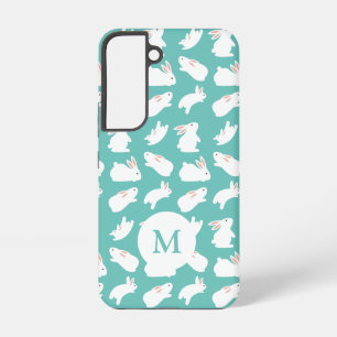 Cute Bunny Rabbit Pattern on Teal Monogram Samsung Galaxy Case
