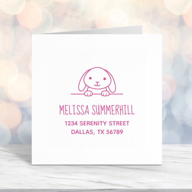Cute Bunny Rabbit Peeking above Address 2 Self-inking Stamp (Creator Uploaded)