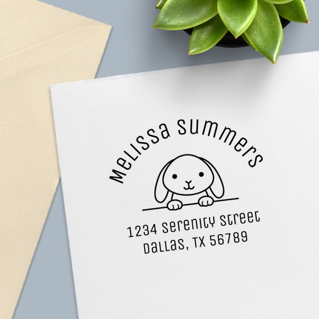 Cute Bunny Rabbit Peeking Arch Address 2 Self-inking Stamp (Creator Uploaded)