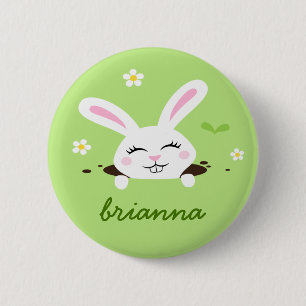 Cute bunny rabbit personalised name 6 cm round badge