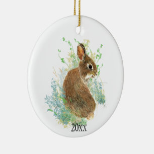 Cute Bunny Rabbit Pet Animal Custom Date Ceramic Tree Decoration