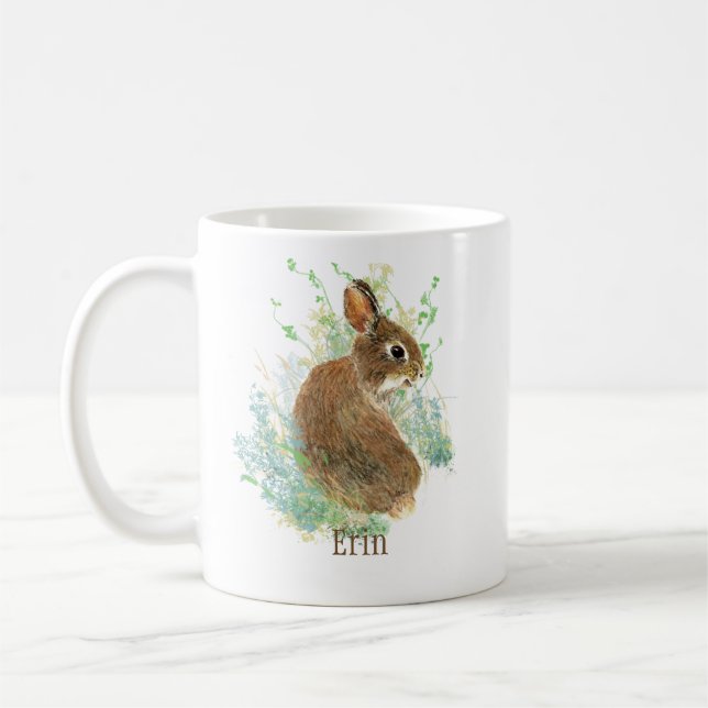 Cute Bunny Rabbit Pet Animal Custom Name   Coffee Mug (Left)