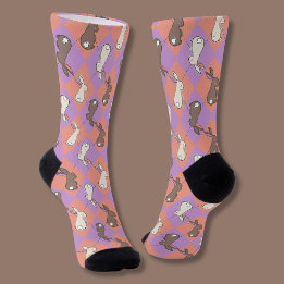 Cute Bunny Rabbit Pink and Purple Pastel Argyle Socks