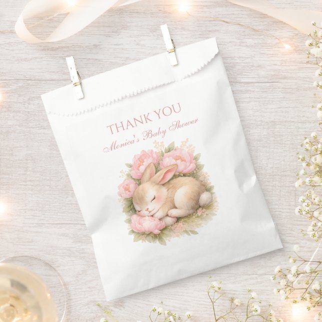 Cute Bunny Rabbit Pink Blush Peony Baby Shower Favour Bags (Clipped)