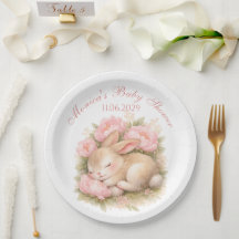 Cute Bunny Rabbit Pink Blush Peony Baby Shower